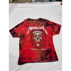 Men's Metallica T-Shirt Size L Red Black Tie Dye